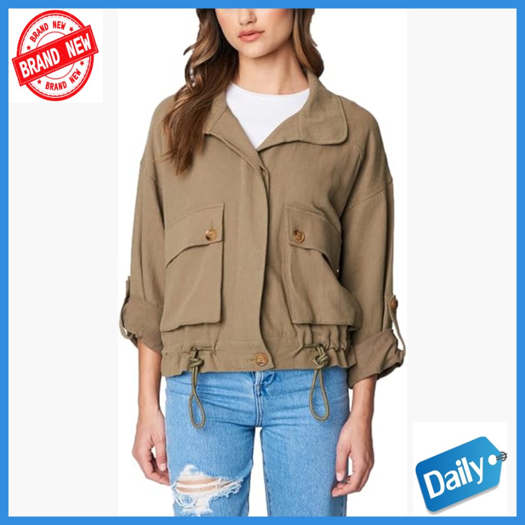 Women's Utility Parka Jacket With Pockets, Cotton Linen Blend, Regular Fit